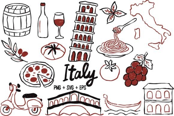Download Hand Drawn Italy Travel Food Pizza SVG - Premium Resources