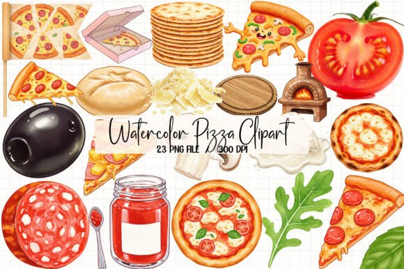 Download Watercolor Pizza Clipart - Premium Bundle